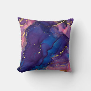 Currents of translucent hues, snaking metallic swi throw pillow