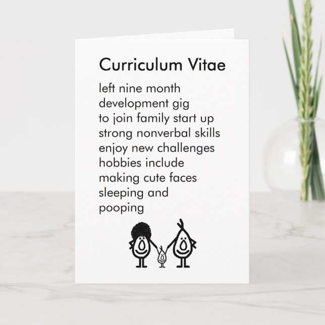 Curriculum Vitae - a funny birth announcement poem (Front)