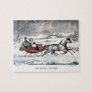 Currier et puzzle d'Ives - la route, hiver