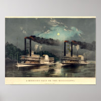 Currier & Ives, 1890, A midnight steamboat race on