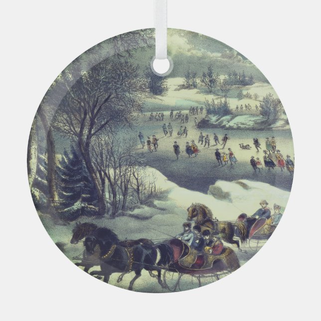 Currier & Ives' Central Park in Winter  Glass Ornament (Front)