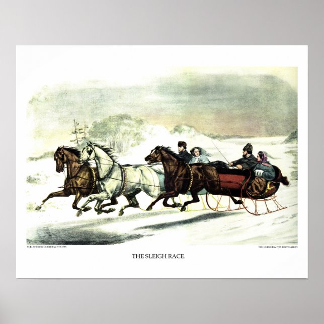 Currier & Ives Lithograph: The Sleigh Race Poster (Front)