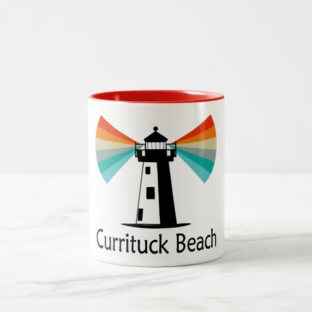 Currituck Beach Lighthouse Rainbow Two-Tone Coffee Mug (Center)
