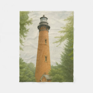 Currituck Beach Lighthouse Watercolor Fleece Blanket