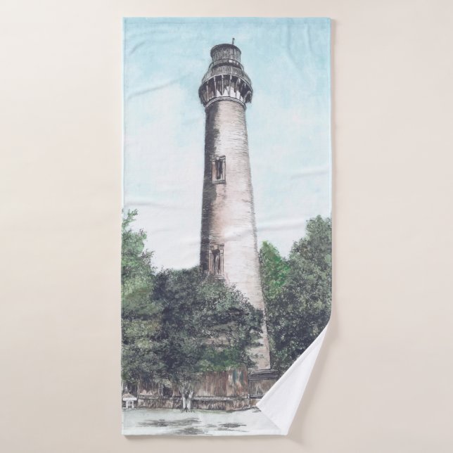 Currituck Island Lighthouse Mixed Media Bath Towel Set (Bath Towel)
