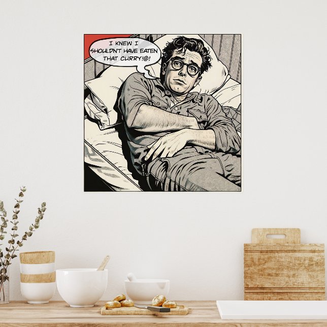 Curry Eating 1950's Comic Poster (Kitchen)