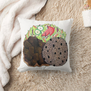 Curry Goat Rice and Peas Jamaican Caribbean Food Throw Pillow