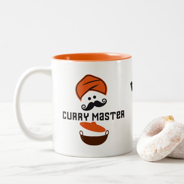 Curry Master King of the Kitchen Cookery Two-Tone Coffee Mug (With Donut)