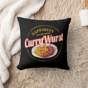 Currywurst Retro Sausage Vintage French Fries Throw Pillow