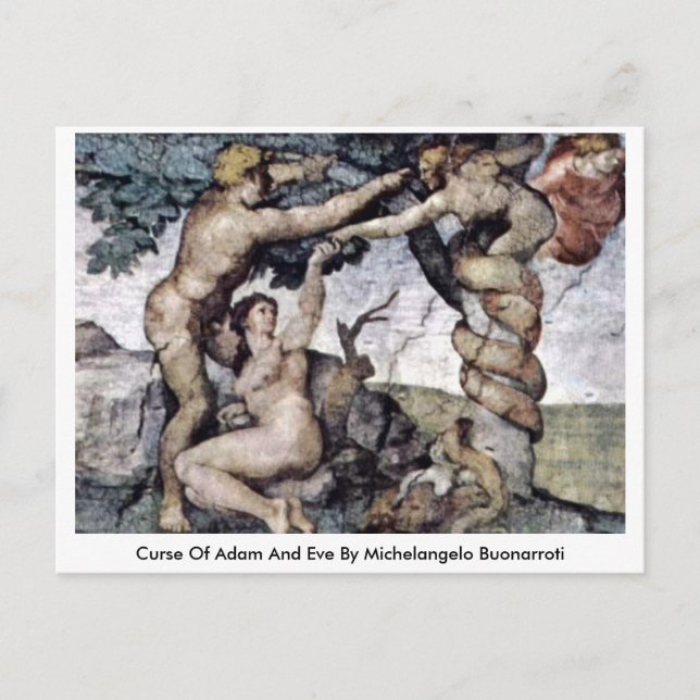 Curse Of Adam And Eve By Michelangelo Buonarroti Postcard (Front)