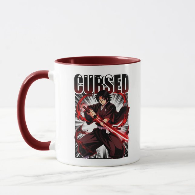 Cursed – Dark Anime Style Katana Warrior Graphic  Mug (Left)