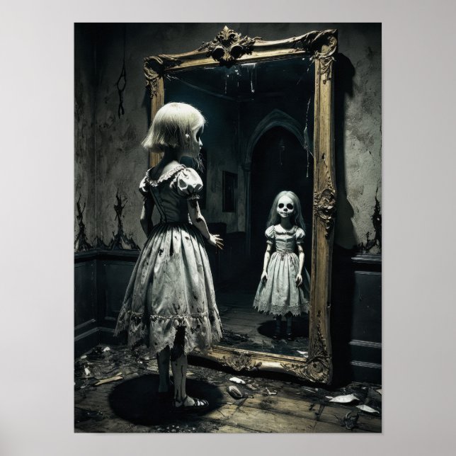 Cursed doll in horror mirror atmosphere poster (Front)