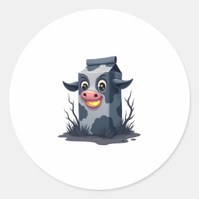 Cursed Milk Carton Cow Classic Round Sticker (Front)