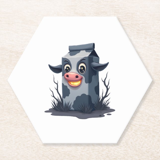 Cursed Milk Carton Cow Paper Coaster (Front)