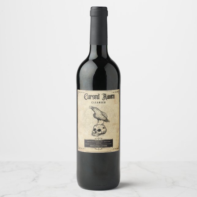 Cursed Raven: The Ultimate Halloween Bottle Label (Front)