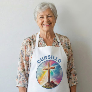 Cursillo Wood Cross With Rainbow and Clouds Apron