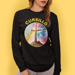 Cursillo Wood Cross With Rainbow and Clouds T-Shirt
