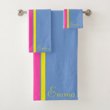 Cursive Blue Yellow And Hot Pink Striped 
