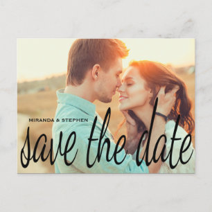 Cursive Chic Wedding Save the Date Photo Postcard