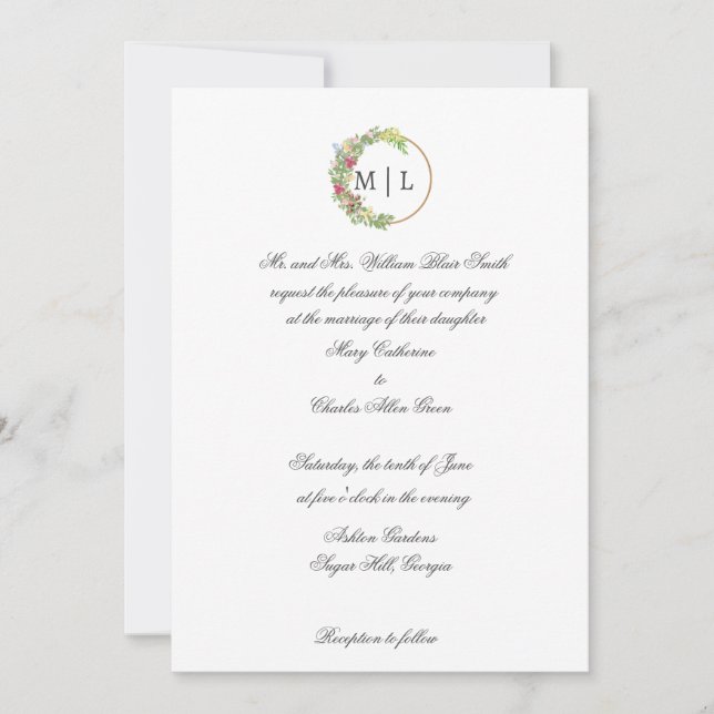 Cursive Elegance with a Floral Monogram Invitation (Front)