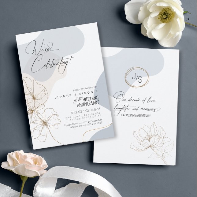 Cursive Floral 10th Anniversary Dusty Blue ID1168 Invitation (Creator Uploaded)