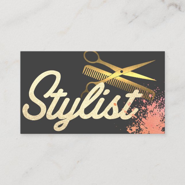 Cursive Font | Gold Scissors | Creative Business Card (Front)