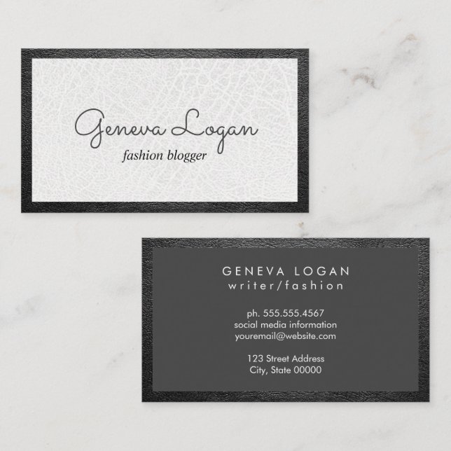 Cursive Font | Leather Border Business Card (Front/Back)