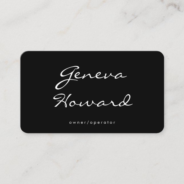 Cursive Font | Minimalist Black Business Card (Front)