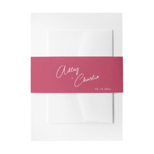 Cursive Font Viva Magenta and Black Wedding Invitation Belly Band