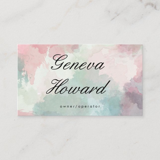 Cursive Font | Watercolor Background Business Card (Front)