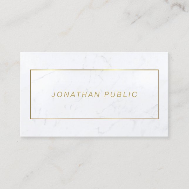 Cursive Font White Marble Gold Modern Elegant Glam Business Card (Front)