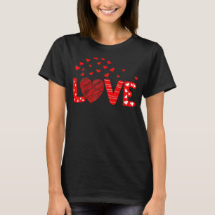 Cursive Love Red Heart Valentine's Day Women Girls T-Shirt
