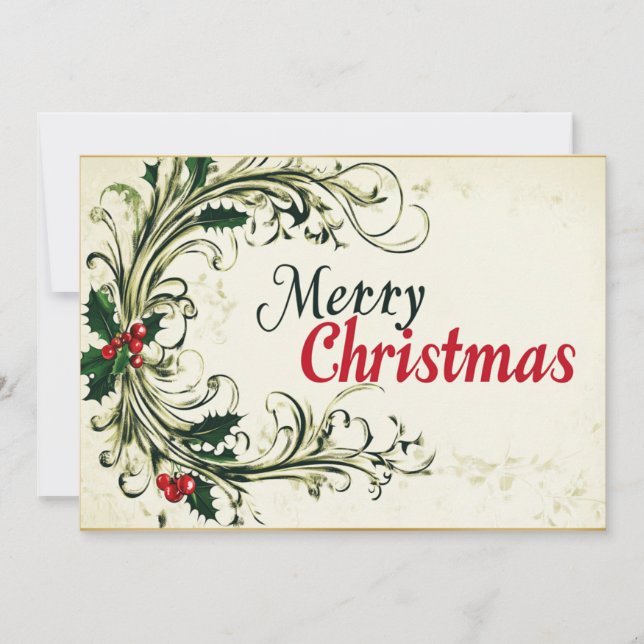 Cursive Merry Christmas with Greenery Holiday Card (Front)