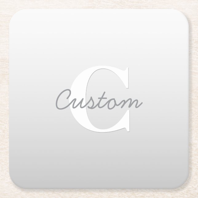 Cursive Name or other Text w/Monogram | Gradient  Square Paper Coaster (Front)