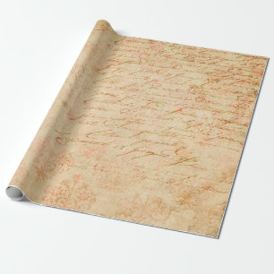 Cursive Script and Filigree on Tan Wrapping Paper