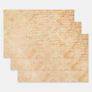 Cursive Script and Filigree on Tan Wrapping Paper Sheet