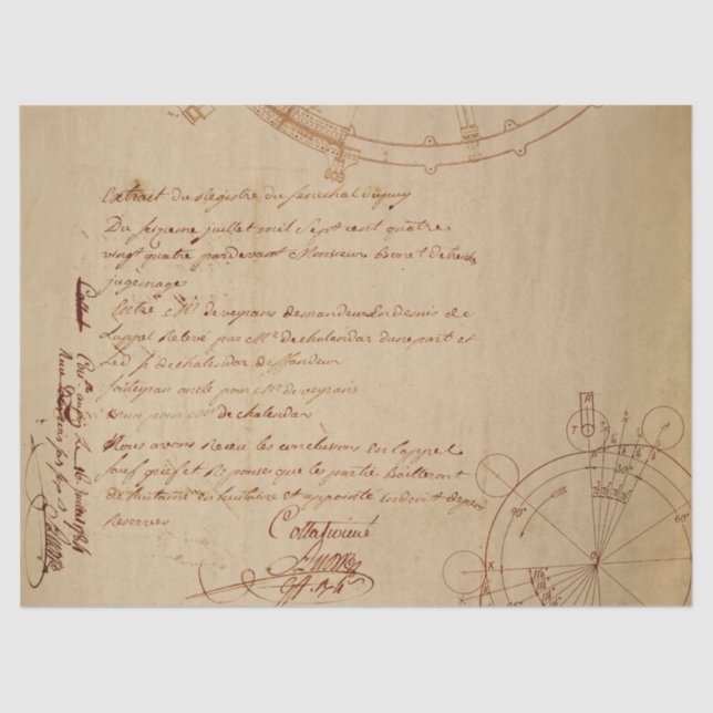 Cursive Script and Mechanical Drawings on Tan Tissue Paper (Front)