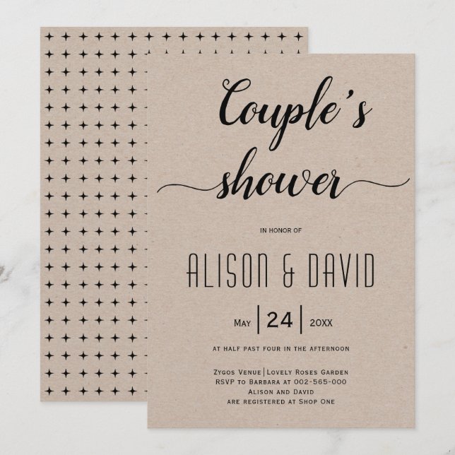 Cursive script calligraphy kraft wedding shower in invitation (Front/Back)