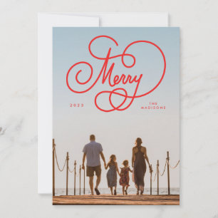 Cursive Script Merry Flourish Full Photo Holiday Card