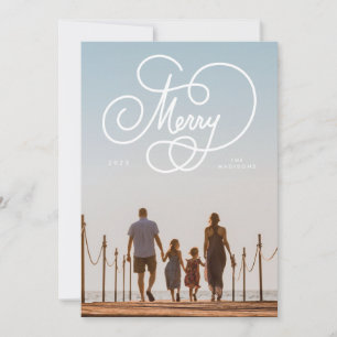 Cursive Script Merry Flourish Full Photo Holiday Card