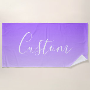 Cursive Script Name & Editable Light Purple Ombre  Beach Towel