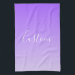 Cursive Script Name & Editable Light Purple Ombre  Kitchen Towel<br><div class="desc">Modern minimal ombre design with editable text and background colour.</div>