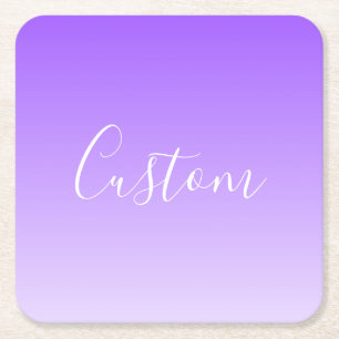 Cursive Script Name & Editable Light Purple Ombre Square Paper Coaster