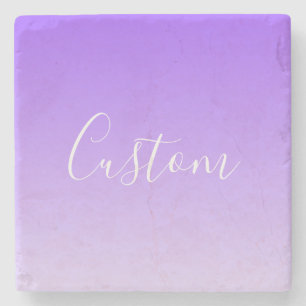Cursive Script Name & Editable Light Purple Ombre  Stone Coaster