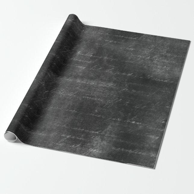 Cursive Script on Distressed Black Wrapping Paper (Unrolled)