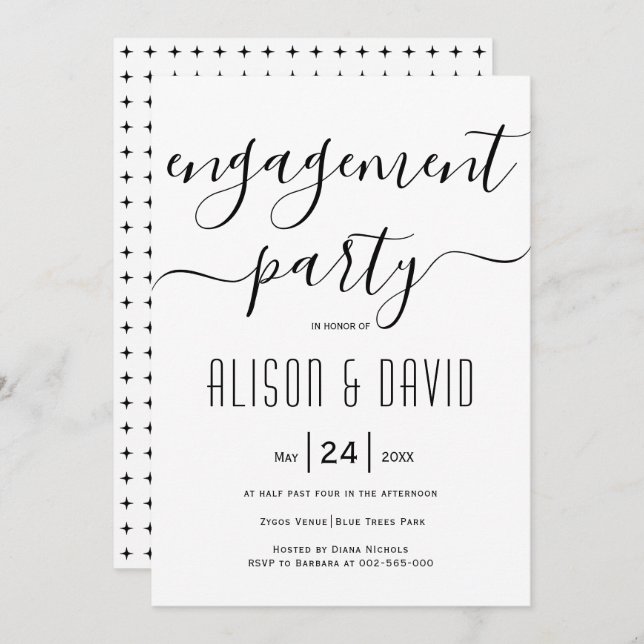 Cursive script typography wedding engagement party invitation (Front/Back)