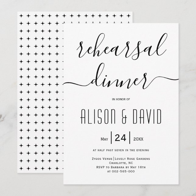 Cursive script typography wedding rehearsal dinner invitation (Front/Back)