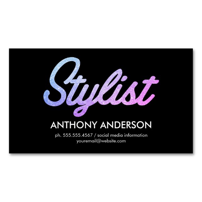 Cursive Stylist Large / Pink Magnetic Business Card (Front)