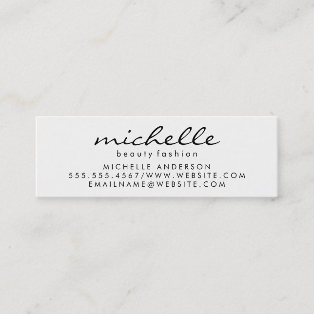 Cursive Text | White Grey Mini Business Card (Front)