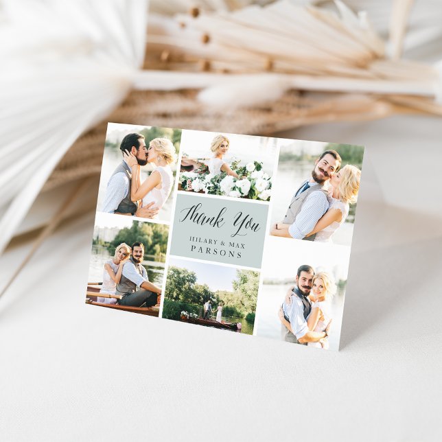 Cursive | Wedding Photo Collage Thank You Card (Creator Uploaded)
